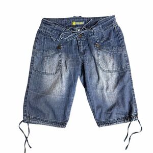 Y2K Jou Jou Low Rise Denim Cargo Shorts w/ Drawstring Hem Size 7/8